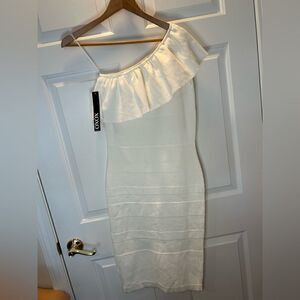 xoxo one shoulder dress XOXO Womens Sleeveless Ruffled Mini One Shoulder Dress